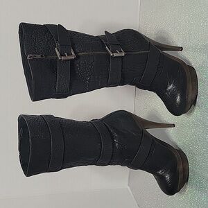 Elizabeth & James Black Leather E-Gasp Boots Knee High Sz:6